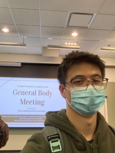 Jeffrey Kramer, first-year biology major, at a Student Hospital Connections meeting.