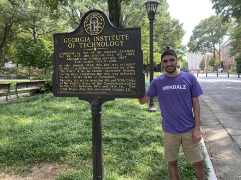 Zane volunteering with the Students Against Alzheimer's organization he helped found.